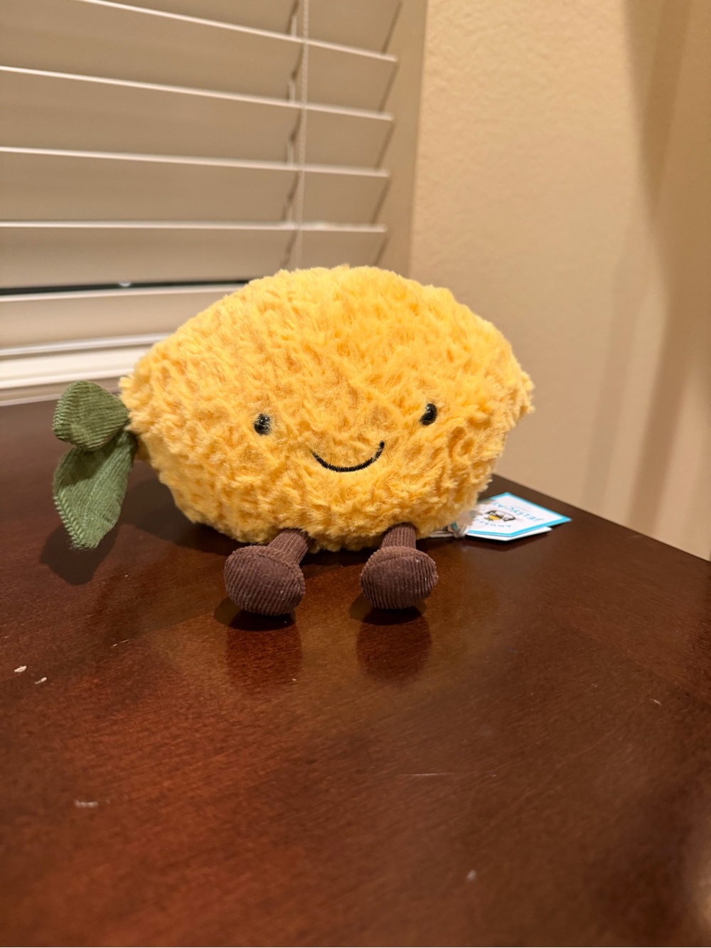 Jellycat Yellow Plush Lemon with Green Leaf and Brown Legs